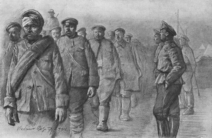 Framed Print : La Campagne Macedonienne; Une recontre pres de Salonique; des prisonniers bulgares... 1916. Creator: Vladimir Betzitch Framed Print : La Campagne Macedonienne; Une recontre pres de Salonique; des prisonniers bulgares... 1916. Creator: Vladimir Betzitch
