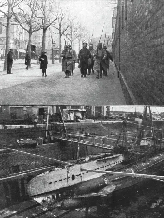 Framed Print : La capture d'un sous-marin allemand; en haut, le commandant en second bonne garde... 1916. Creator: Unknown Framed Print : La capture d'un sous-marin allemand; en haut, le commandant en second bonne garde... 1916. Creator: Unknown