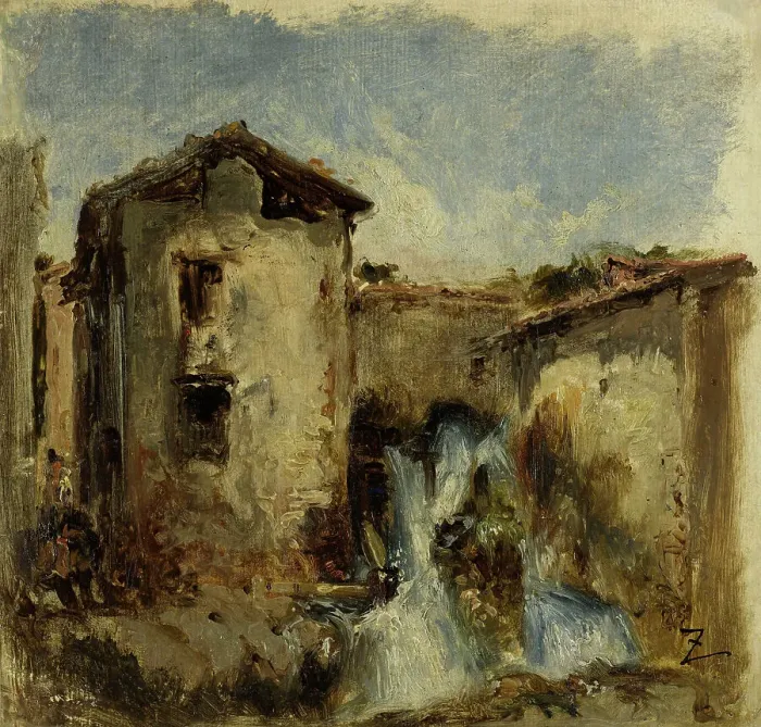 Framed Print : La cascade, between 1850 and 1870. Creator: Felix Francois Georges Philibert Ziem