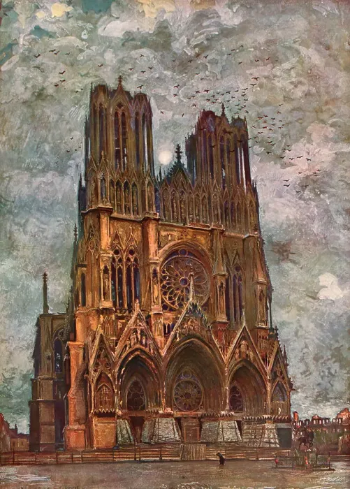 Framed Print : La Cathedrale de Reims, 1917. Creator: Charles-Jules Duvent Framed Print : La Cathedrale de Reims, 1917. Creator: Charles-Jules Duvent