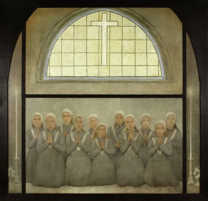 Framed Print : La chapelle : Les orphelines, c.1901. Creator: Fernand Pelez Framed Print : La chapelle : Les orphelines, c.1901. Creator: Fernand Pelez
