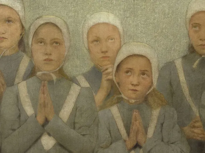 Framed Print : La chapelle : Les orphelines, c.1901. Creator: Fernand Pelez Framed Print : La chapelle : Les orphelines, c.1901. Creator: Fernand Pelez