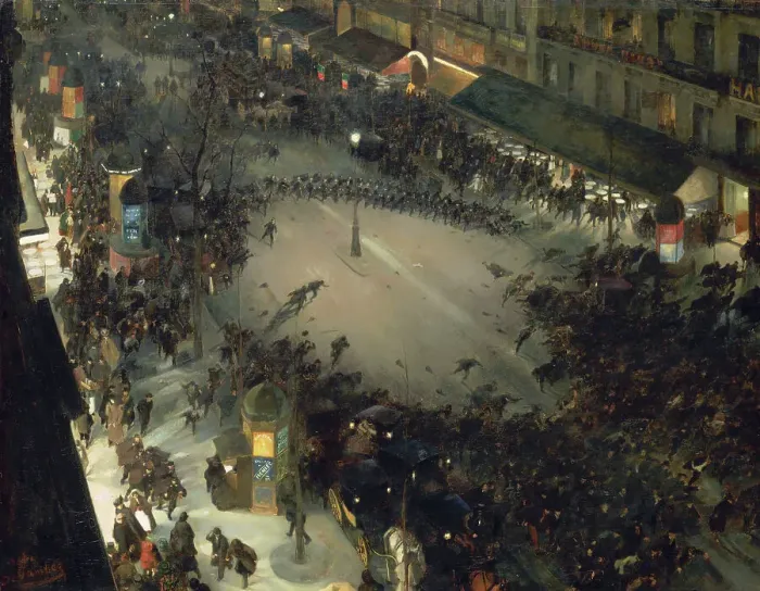 Framed Print : La Charge, boulevard Montmartre, 1902-1903. Creator: Devambez, André Victor Édouard (1867-1943) Framed Print : La Charge, boulevard Montmartre, 1902-1903. Creator: Devambez, André Victor Édouard (1867-1943)