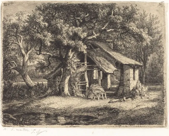 Framed Print : La chaumiere au poirier (Cottage with Pear Tree), published 1849 Framed Print : La chaumiere au poirier (Cottage with Pear Tree), published 1849