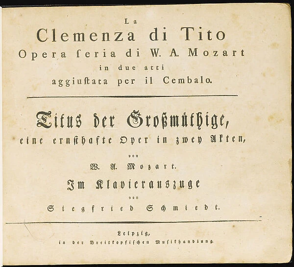 La clemenza di Tito. The first edition of the vocal score, 1795