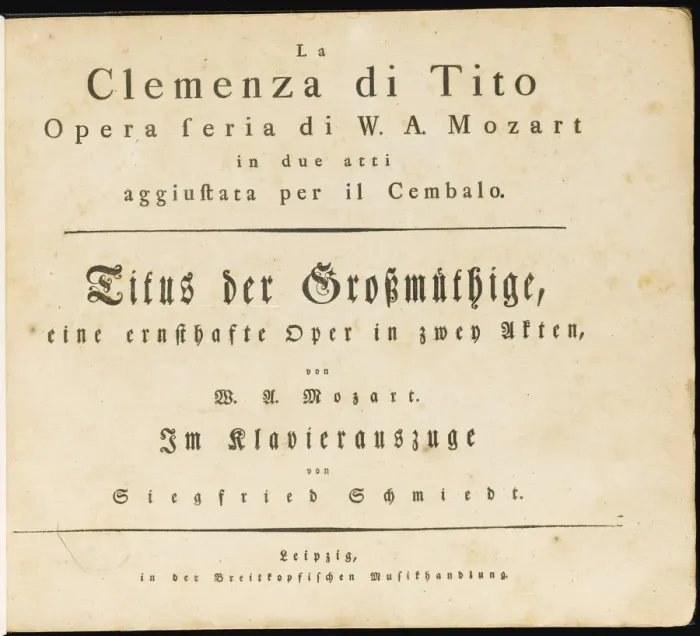Framed Print : La clemenza di Tito. The first edition of the vocal score, 1795 Framed Print : La clemenza di Tito. The first edition of the vocal score, 1795