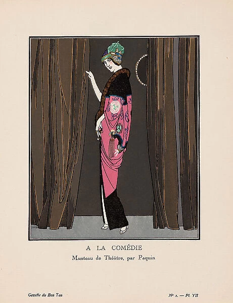 A la comédie. Manteau de Théâtre, par Paquin (La Gazette du Bon ton), 1912-1913. Creator: Gosé, Xavier (1876-1915)