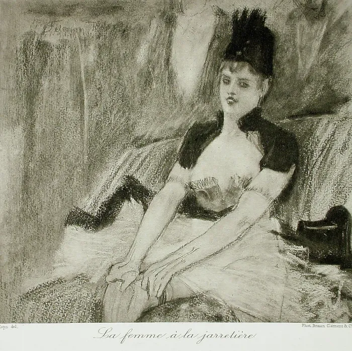 Framed Print : La Coup de la jarretière, between circa 1875 and circa 1880. Creator: Unknown Framed Print : La Coup de la jarretière, between circa 1875 and circa 1880. Creator: Unknown