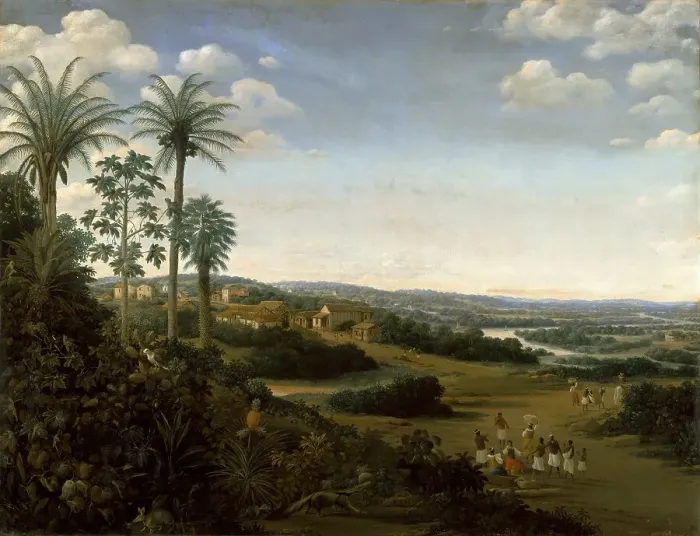 Framed Print : La demeure d'un labrador (Le Village de Serinhaem), c. 1653. Creator: Post, Frans Jansz. (1612-1680) Framed Print : La demeure d'un labrador (Le Village de Serinhaem), c. 1653. Creator: Post, Frans Jansz. (1612-1680)