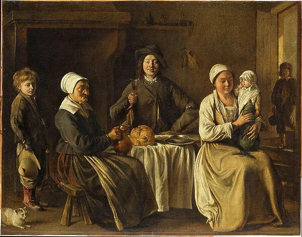 La famille heureuse, ou Le retour du baptême (The happy family, or The return from baptism), 1642. Creator: Le Nain, Louis (1593-1648)