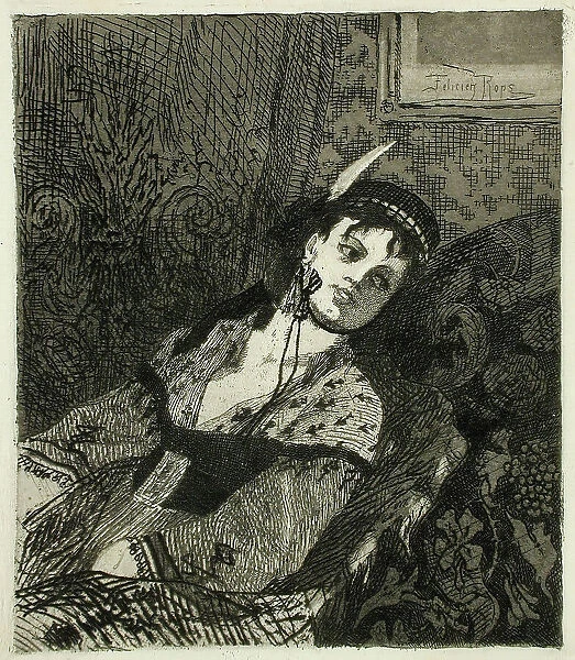 La Femme à la toque écossaise, 1865. Creator: Félicien Rops