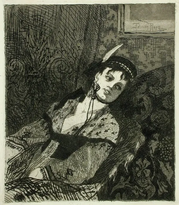 Framed Print : La Femme à la toque écossaise, 1865. Creator: Félicien Rops Framed Print : La Femme à la toque écossaise, 1865. Creator: Félicien Rops