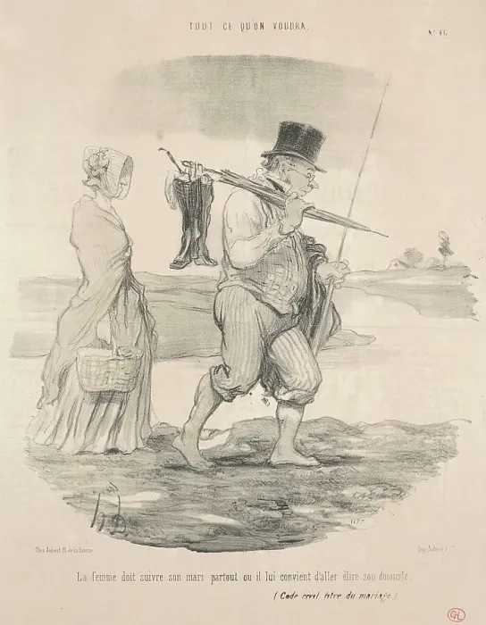 Framed Print : La femme doit suivre son mari... 19th century. Creator: Honore Daumier Framed Print : La femme doit suivre son mari... 19th century. Creator: Honore Daumier