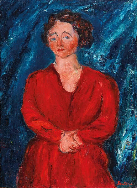 La Femme en rouge au fond bleu, ca 1928. Creator: Soutine, Chaim (1893-1943)