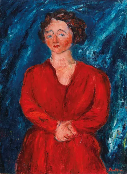 Framed Print : La Femme en rouge au fond bleu, ca 1928. Creator: Soutine, Chaim (1893-1943) Framed Print : La Femme en rouge au fond bleu, ca 1928. Creator: Soutine, Chaim (1893-1943)