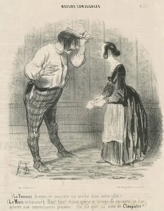 Framed Print : La femme. Je viens de découvrir une mèche... 19th century. Creator: Honore Daumier Framed Print : La femme. Je viens de découvrir une mèche... 19th century. Creator: Honore Daumier
