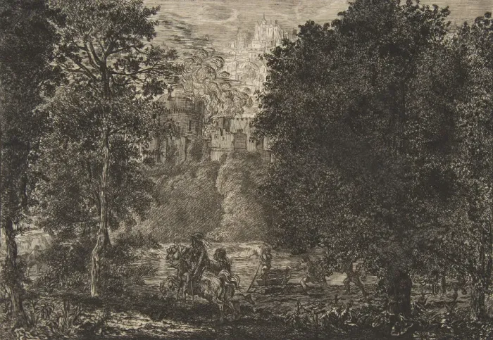 Framed Print : La fiamma evicina al fuoco, about 1853-5. Creator: Felix Bracquemond Framed Print : La fiamma evicina al fuoco, about 1853-5. Creator: Felix Bracquemond