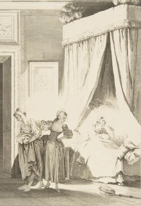 Framed Print : La Gageure des trois Commeres: La Servante, from Contes et nouvelles en vers Framed Print : La Gageure des trois Commeres: La Servante, from Contes et nouvelles en vers
