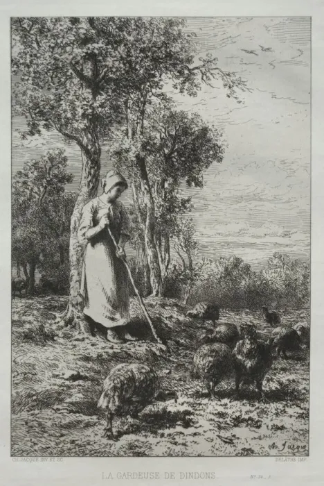 Framed Print : La Gardeuse de Dindons. Creator: Charles-Emile Jacque (French, 1813-1894) Framed Print : La Gardeuse de Dindons. Creator: Charles-Emile Jacque (French, 1813-1894)