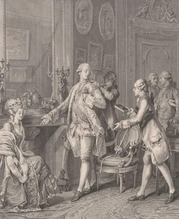 Framed Print : La Grande Toilette (The Patroness), from Le Monument du Costume, 1777 Framed Print : La Grande Toilette (The Patroness), from Le Monument du Costume, 1777
