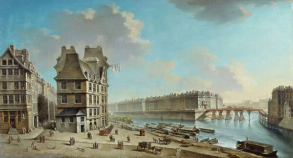 La Greve, Ile Saint-Louis and the Pont Rouge, seen from Place de la Greve, c1754. Creator: Nicolas Raguenet