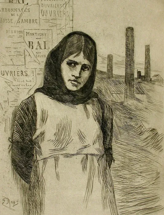 Framed Print : La Grève - small plate, c1875. Creator: Félicien Rops Framed Print : La Grève - small plate, c1875. Creator: Félicien Rops