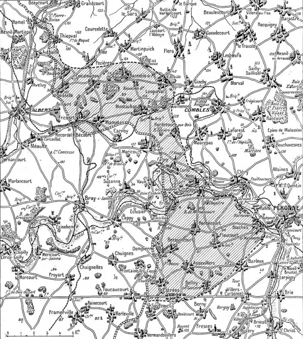 Framed Print : La guerre 13-19 juillet 1916; Nord et sud de la Somme: Croquis du terrain de l'offensive... 1916. Creator: Unknown