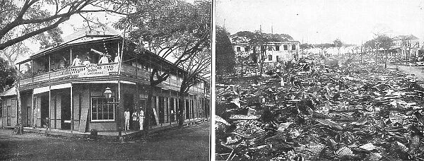 La Guerre de Course; Une maison de Papeete, avant et apres le bombardement, 1914. Creator: Unknown