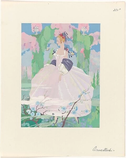 La Guirlande, album Mensuel d'Art et de la Litterature, 1919-1920: Woman in Pink Dress in Garden, 19 Creator: Umberto Brunelleschi