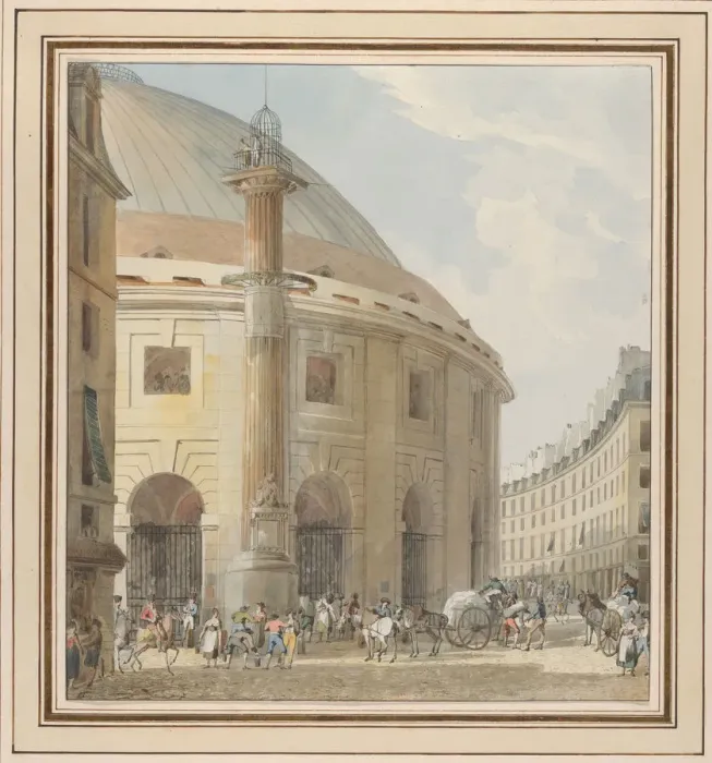 Framed Print : La Halle aux Bles, Exterior View, ca. 1810. Creator Framed Print : La Halle aux Bles, Exterior View, ca. 1810. Creator