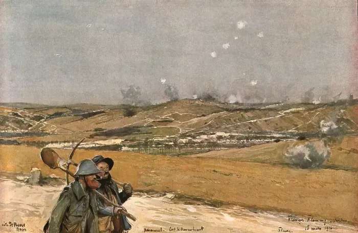 Framed Print : La hauteur de Douaumont vue du la Chaume, 1916 (1924) Creator: Francois Flameng Framed Print : La hauteur de Douaumont vue du la Chaume, 1916 (1924) Creator: Francois Flameng