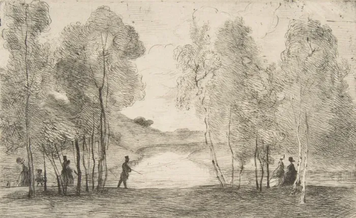 Framed Print : La lac du Bois de Boulogne, around 1858. Creator: Felix Bracquemond Framed Print : La lac du Bois de Boulogne, around 1858. Creator: Felix Bracquemond