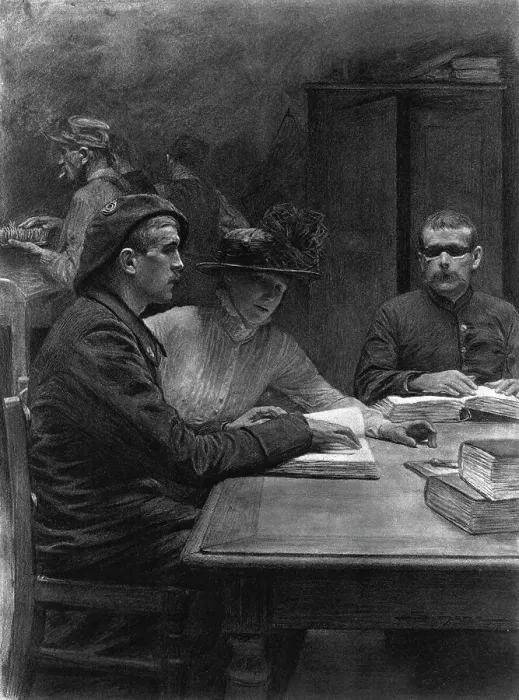 Framed Print : La lecon de braille. On saitque le systeme d'ecriture, en points saillants, imagine... c1916. Creator: J Simont Framed Print : La lecon de braille. On saitque le systeme d'ecriture, en points saillants, imagine... c1916. Creator: J Simont