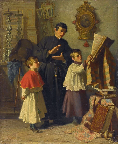 La leçon de chant des enfants de choeur, dans une sacristie à Rome, 1860. Creator: Auguste Dutuit