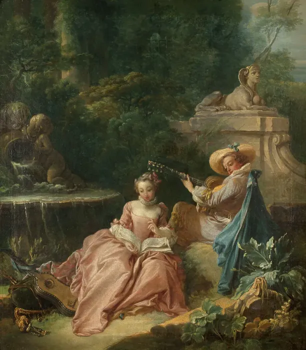 Framed Print : La Leçon de musique, 18th century. Creator: Francois Boucher Framed Print : La Leçon de musique, 18th century. Creator: Francois Boucher