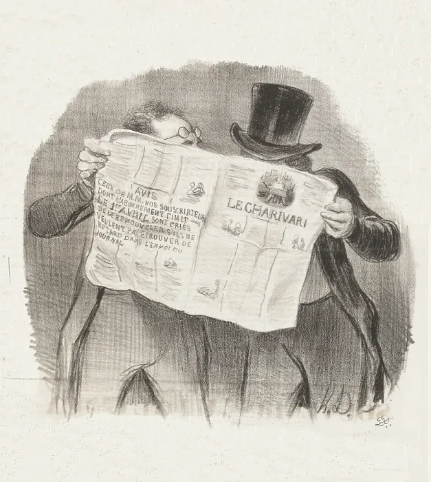 Framed Print : La Lecture du Charivari, 1840. Creator: Honore Daumier Framed Print : La Lecture du Charivari, 1840. Creator: Honore Daumier
