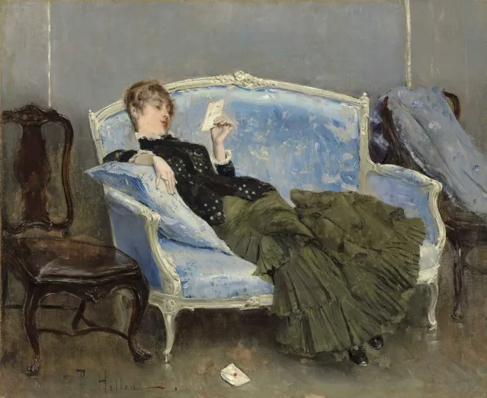 Framed Print : La Lettre, 1880. Creator: Helleu, Paul Cesar (1859-1927) Framed Print : La Lettre, 1880. Creator: Helleu, Paul Cesar (1859-1927)