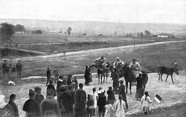 La liberation de la Serbie; des eclaireurs francais accueillis en liberateurs aux abords... 1918. Creator: Unknown