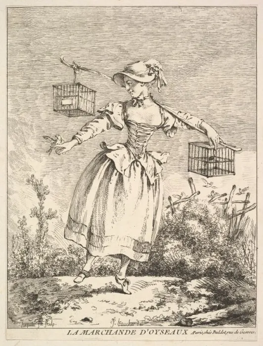 Framed Print : La marchande d oyseaux (The Bird Merchant), 18th century Framed Print : La marchande d oyseaux (The Bird Merchant), 18th century