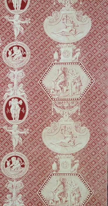 Framed Print : La Marchande d'Amour (The Merchant of Love) (Furnishing Fabric), France, 1815 / 17. Creator: Christophe-Philippe Oberkampf Framed Print : La Marchande d'Amour (The Merchant of Love) (Furnishing Fabric), France, 1815 / 17. Creator: Christophe-Philippe Oberkampf