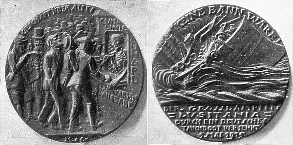 La medaille commemorative allemande du torpillage du 'Lusitania'. 7 mai 1915, 1915. Creator: Unknown. La medaille commemorative allemande du torpillage du 'Lusitania'. 7 mai 1915, 1915. Creator: Unknown