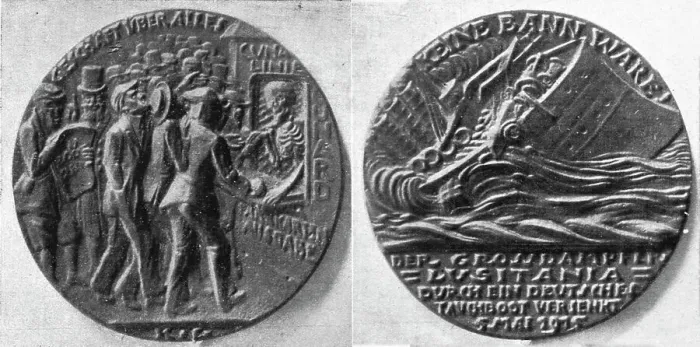 Framed Print : La medaille commemorative allemande du torpillage du Lusitania'. 7 mai 1915, 1915. Creator: Unknown. La medaille commemorative allemande du torpillage du Lusitania'. 7 mai 1915, 1915. Creator: Unknown Framed Print : La medaille commemorative allemande du torpillage du Lusitania'. 7 mai 1915, 1915. Creator: Unknown. La medaille commemorative allemande du torpillage du Lusitania'. 7 mai 1915, 1915. Creator: Unknown