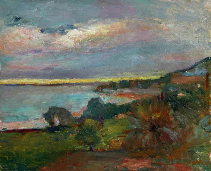Framed Print : La Mer en Corse, Le Scoud, 1898. Creator: Matisse, Henri (1869-1954)