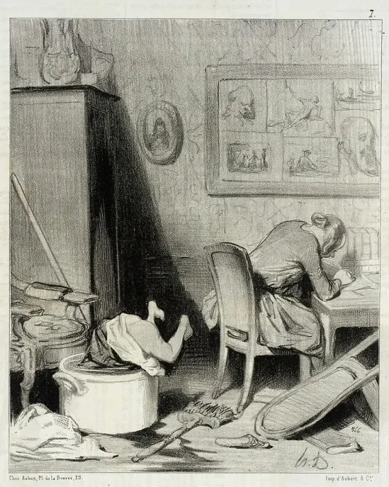 Framed Print : La Mère est dans le feu de la composition, 1844. Creator: Honore Daumier Framed Print : La Mère est dans le feu de la composition, 1844. Creator: Honore Daumier
