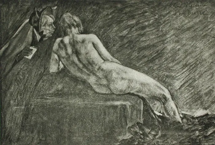 Framed Print : La Messagère du diable, between circa 1880 and circa 1885. Creator: Félicien Rops Framed Print : La Messagère du diable, between circa 1880 and circa 1885. Creator: Félicien Rops