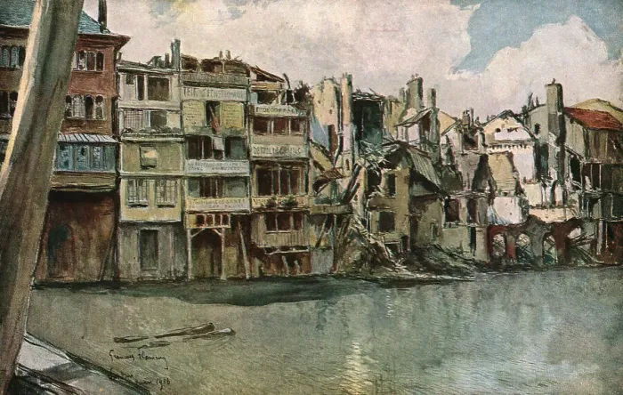 Framed Print : La Meuse a Verdun, 1916 (1924) Creator: Francois Flameng Framed Print : La Meuse a Verdun, 1916 (1924) Creator: Francois Flameng