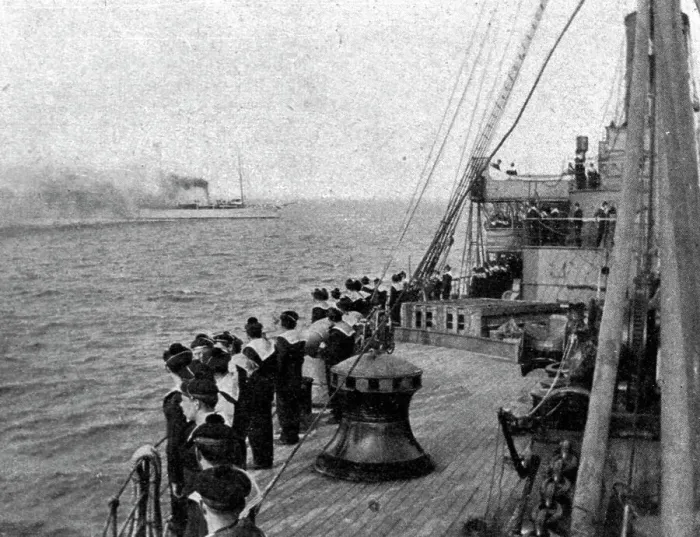 Framed Print : La Mission Joffre-Viviani en Amerique; Au fond, le yacht presidentiel Mayflower remote... 1917. Creator: Unknown Framed Print : La Mission Joffre-Viviani en Amerique; Au fond, le yacht presidentiel Mayflower remote... 1917. Creator: Unknown