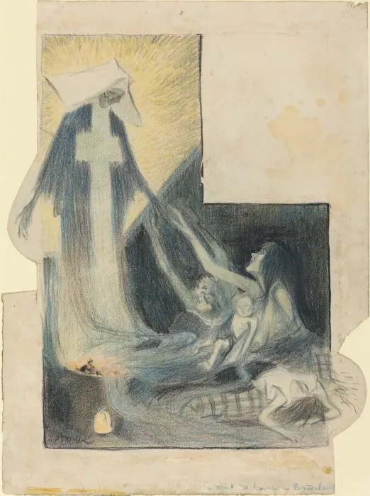 Framed Print : La mort des pauvres - Baudelaire, 1894. Creator: Theophile Alexandre Steinlen Framed Print : La mort des pauvres - Baudelaire, 1894. Creator: Theophile Alexandre Steinlen