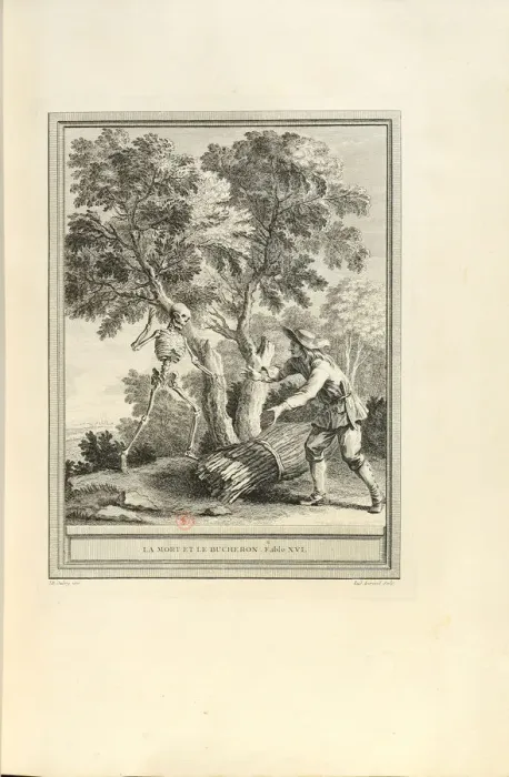 Framed Print : La mort et le bucheron (The Death and the Woodcutter), 1755. Creator: Oudry, Jean-Baptiste Framed Print : La mort et le bucheron (The Death and the Woodcutter), 1755. Creator: Oudry, Jean-Baptiste