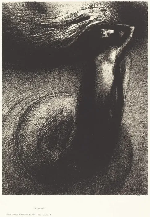 Framed Print : La Mort: Mon ironie depasse toutes les autres! (Death: My iron surpasses all others!), 1889. Creator: Odilon Redon Framed Print : La Mort: Mon ironie depasse toutes les autres! (Death: My iron surpasses all others!), 1889. Creator: Odilon Redon